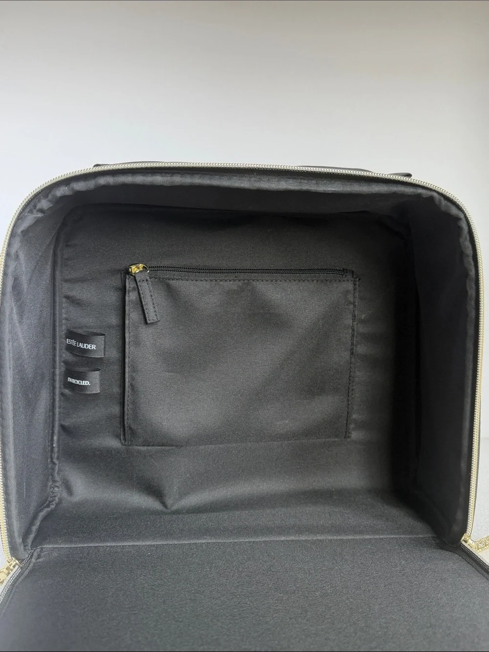 ESTEE LAUDER Art Deco Bow Travel Cosmetic Case Makeup Train Case Black Gold